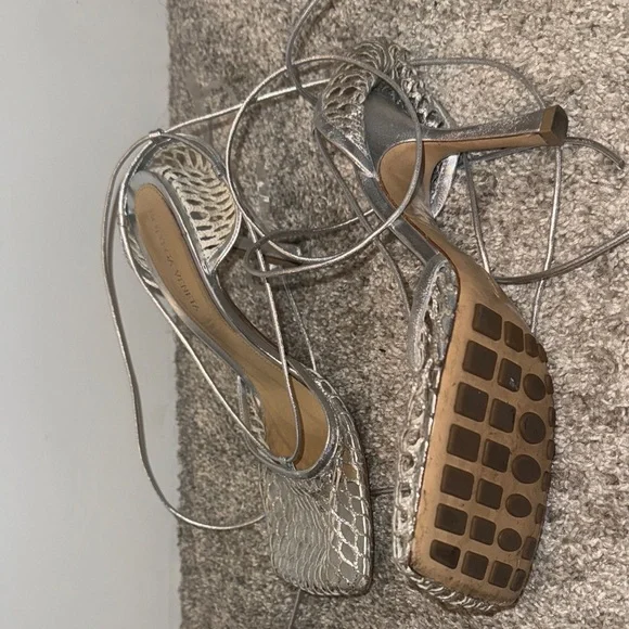 Bottega Veneta Silver Strappy Heels - Picture 3 of 3